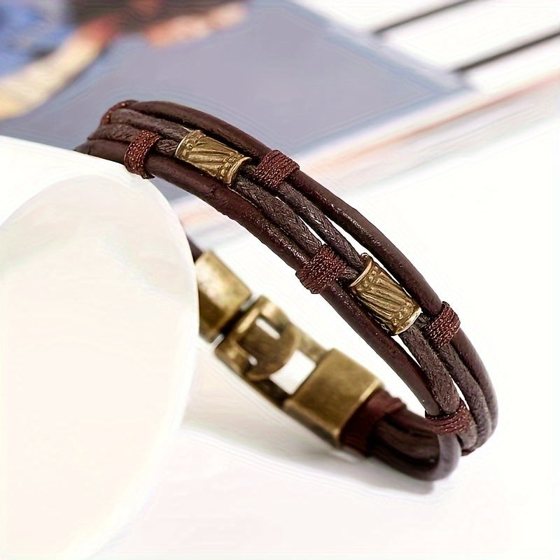 Leather Bracelets For Men Braided Black Steampunk Vintage
