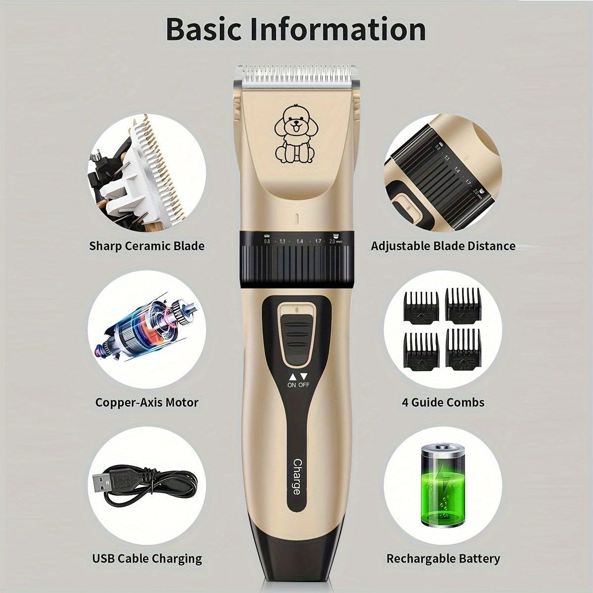 Low-Noise Professional Cordless Pet Grooming Clipper