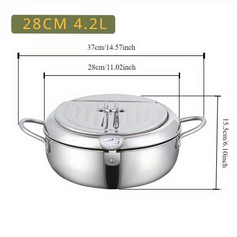 1pc Deep Fryer Pot, Stainless Steel Frying Pot With Thermometer