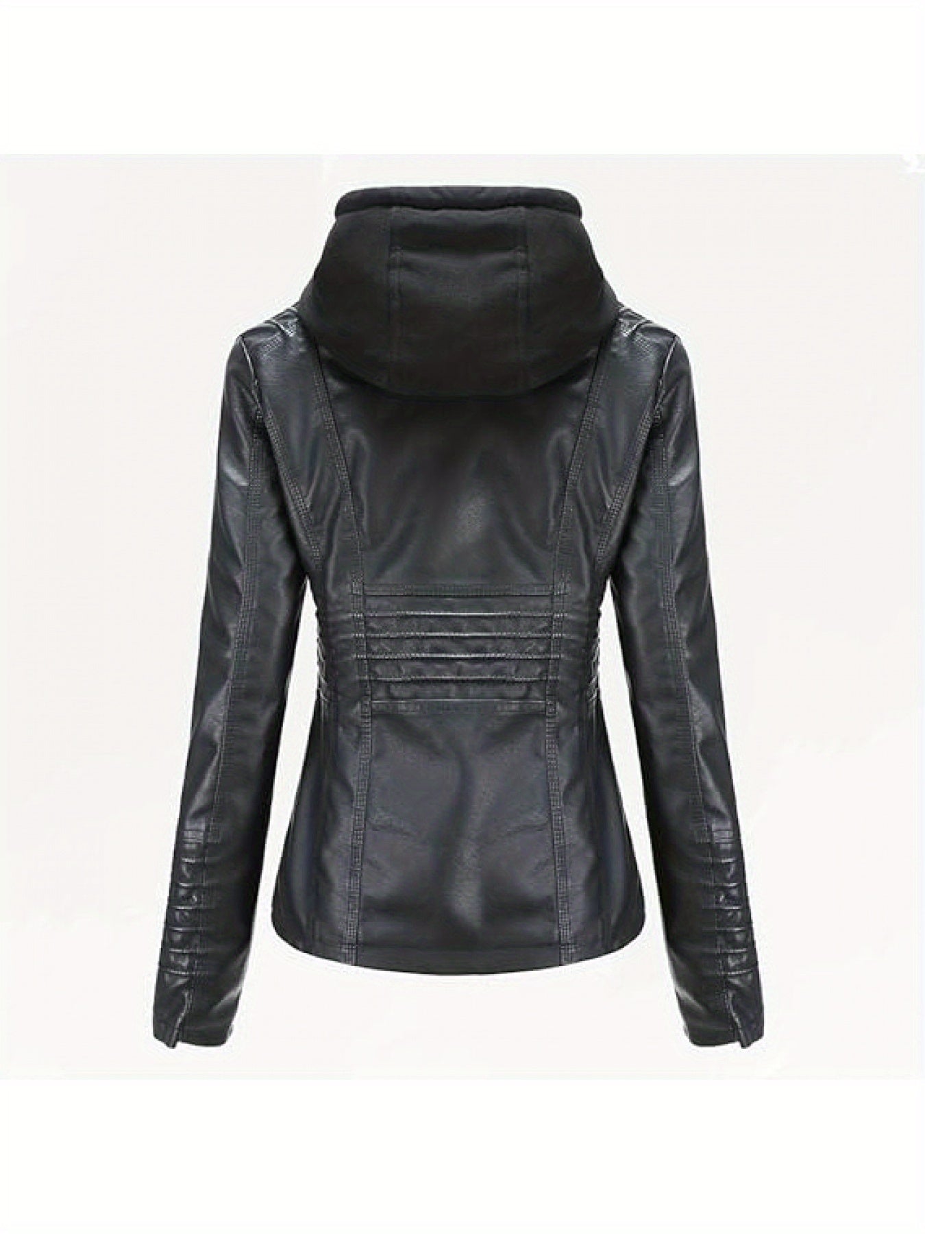 Removable Hood Motorcycle Jacket - Faux Leather Coat for Women Biker