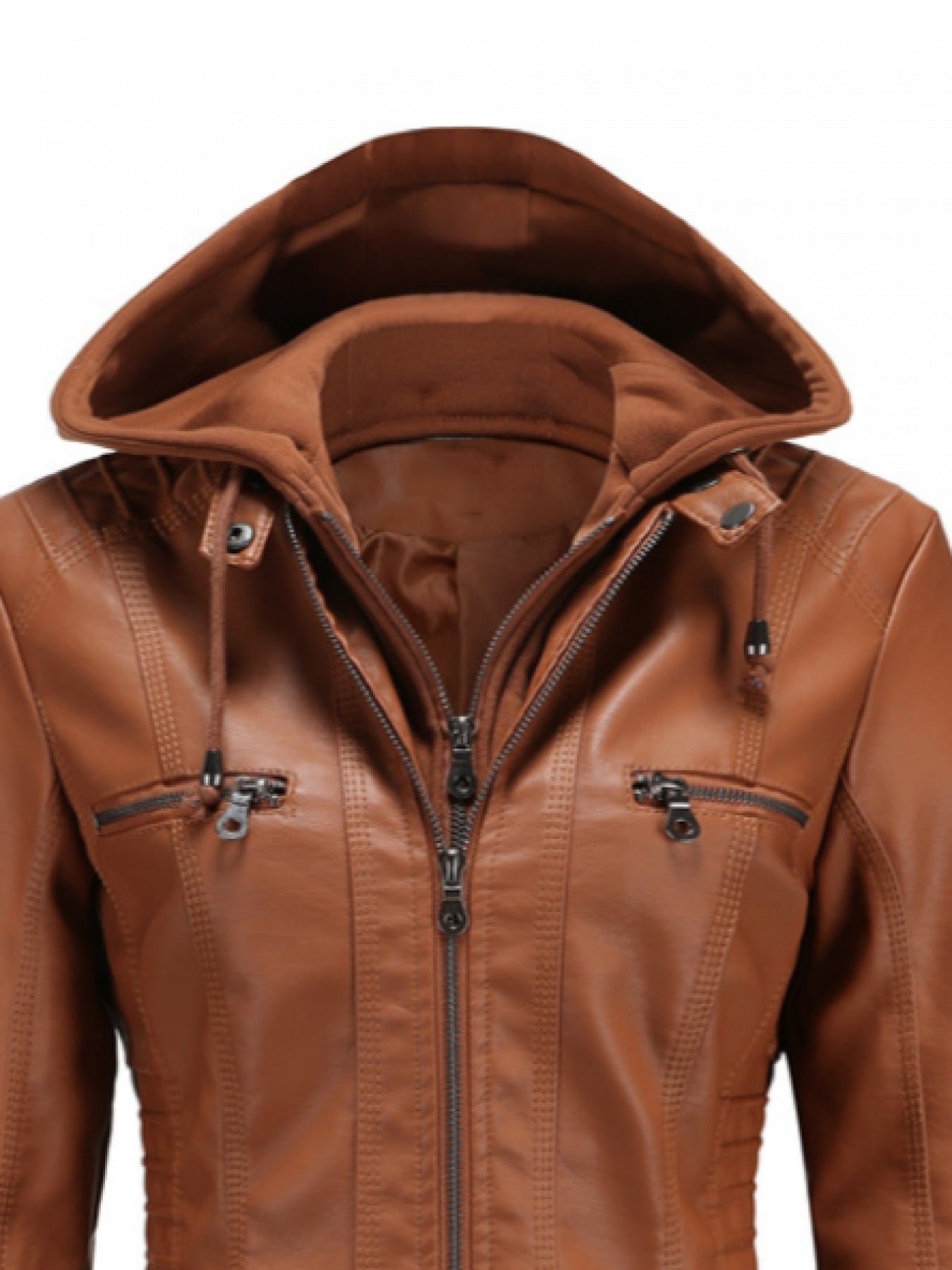 Removable Hood Motorcycle Jacket - Faux Leather Coat for Women Biker