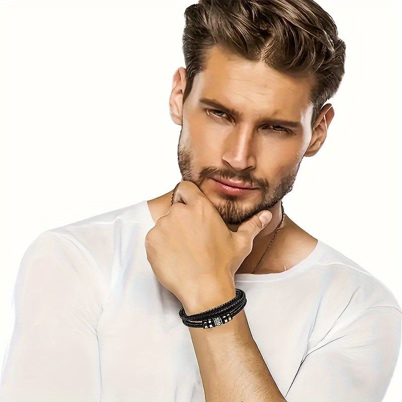 Son Grandson Woven Leather Bracelet Stainless Steel Buckle