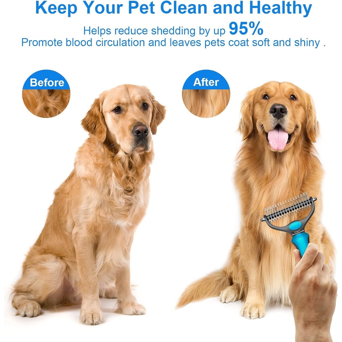 Ergonomic Double-Sided Undercoat Rake for Dogs and Cats