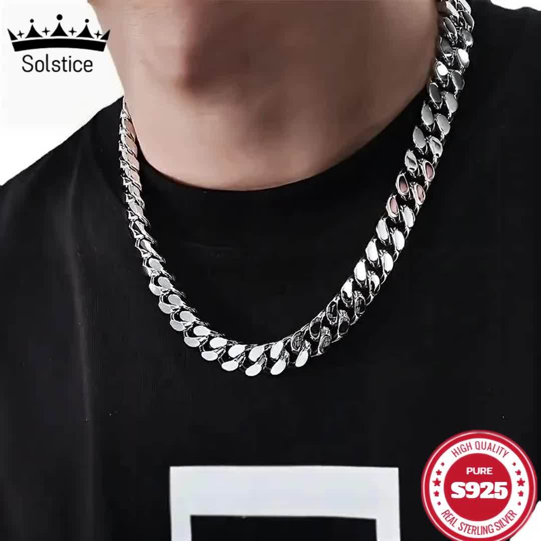 925 Silver, Cuban Necklace, Men's and Women's Necklace, Fashion Trend, Italian Craftsmanship, Suitable for Boyfriend, Girlfriend, Birthday Gift, Valentine's Day Gift, Various Festivals, Suitable for Casual Attire, 0.7oz
