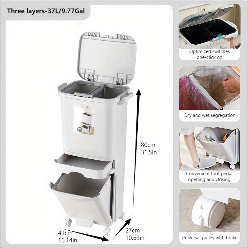 1pc Large Capacity Classified Multi-Tier Trash Can for Separation
