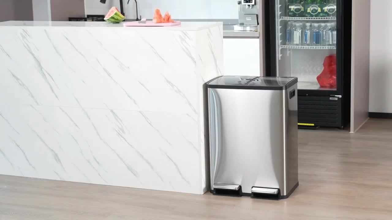 15.85gal Silver Modern Style Kitchen Trash Can Double Compartment