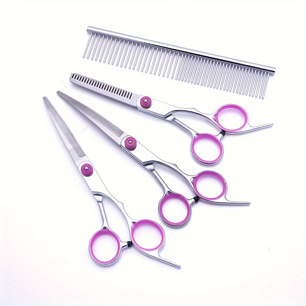 5 in 1 Professional Dog Grooming Scissors Set with Curved Shears and Comb Stainless Steel Right Handed Pet Haircut Kit for Dogs and Cats