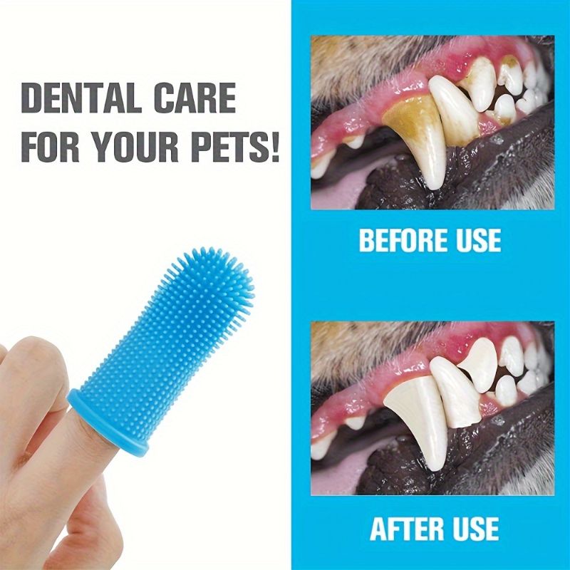 Dog Toothbrush 360 Degree Brushing Kit Cat Toothbrush Dog Teeth Cleaning Finger Toothbrush for Small and Large Pets 2 Pack Without Battery