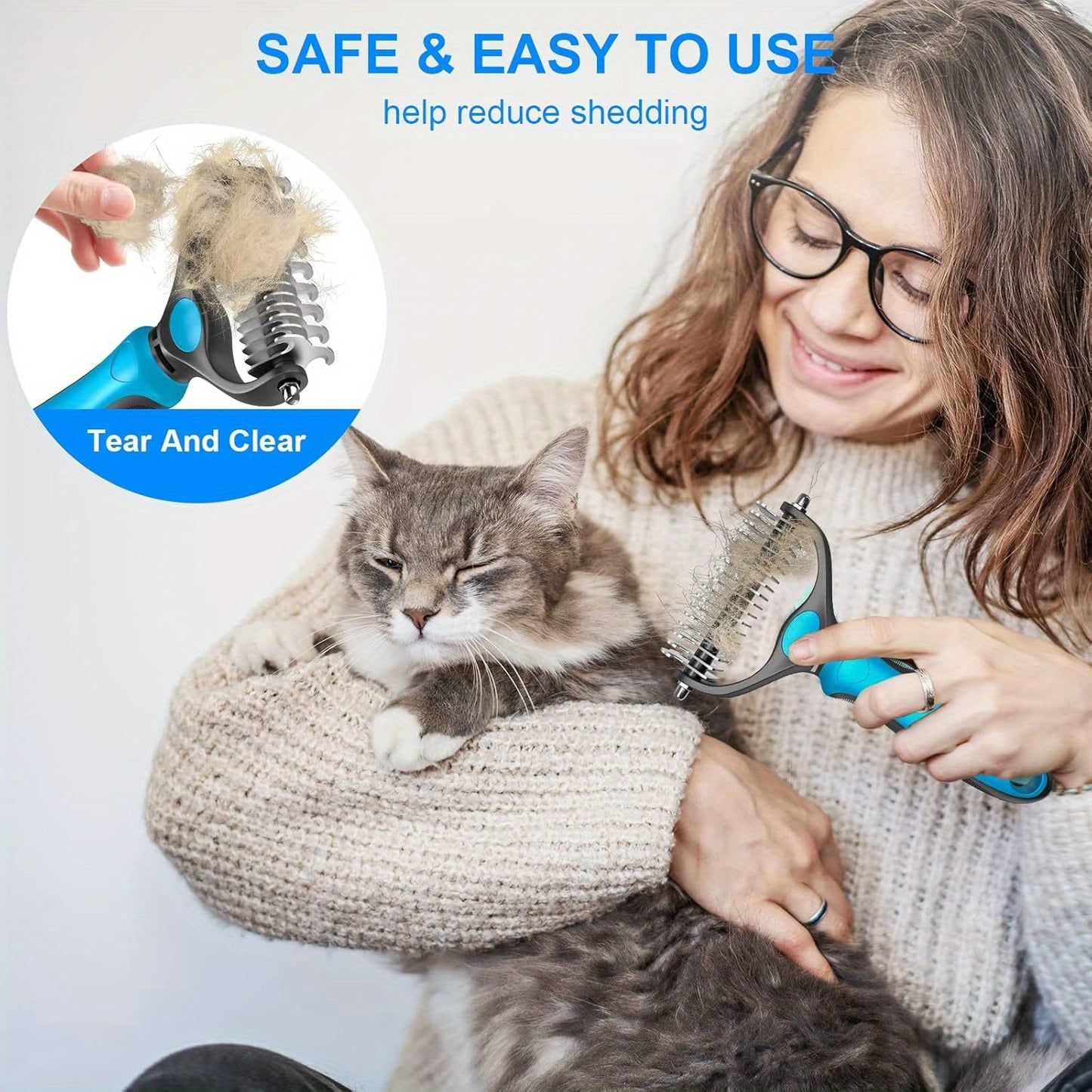Ergonomic Double-Sided Undercoat Rake for Dogs and Cats