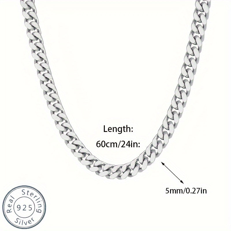 925 Sterling Silvery Italian Cuban Chain Men's And Women's Necklace Gift Box