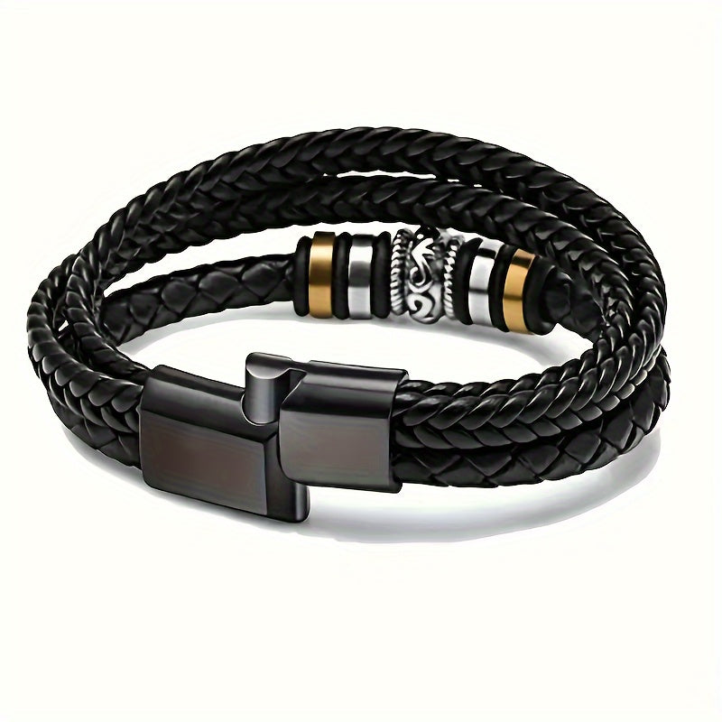 Son Grandson Woven Leather Bracelet Stainless Steel Buckle