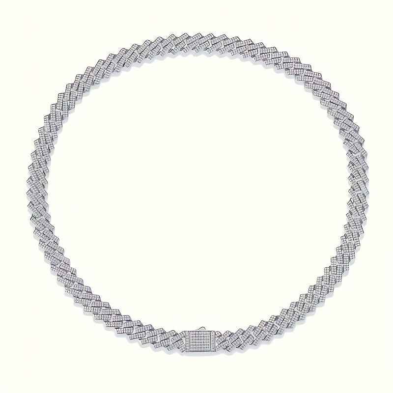 1pc S925 Silver Inlaid Moissanite Cuban Necklace Golden Silvery for Both Men and Women