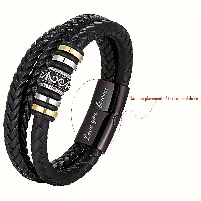 Son Grandson Woven Leather Bracelet Stainless Steel Buckle