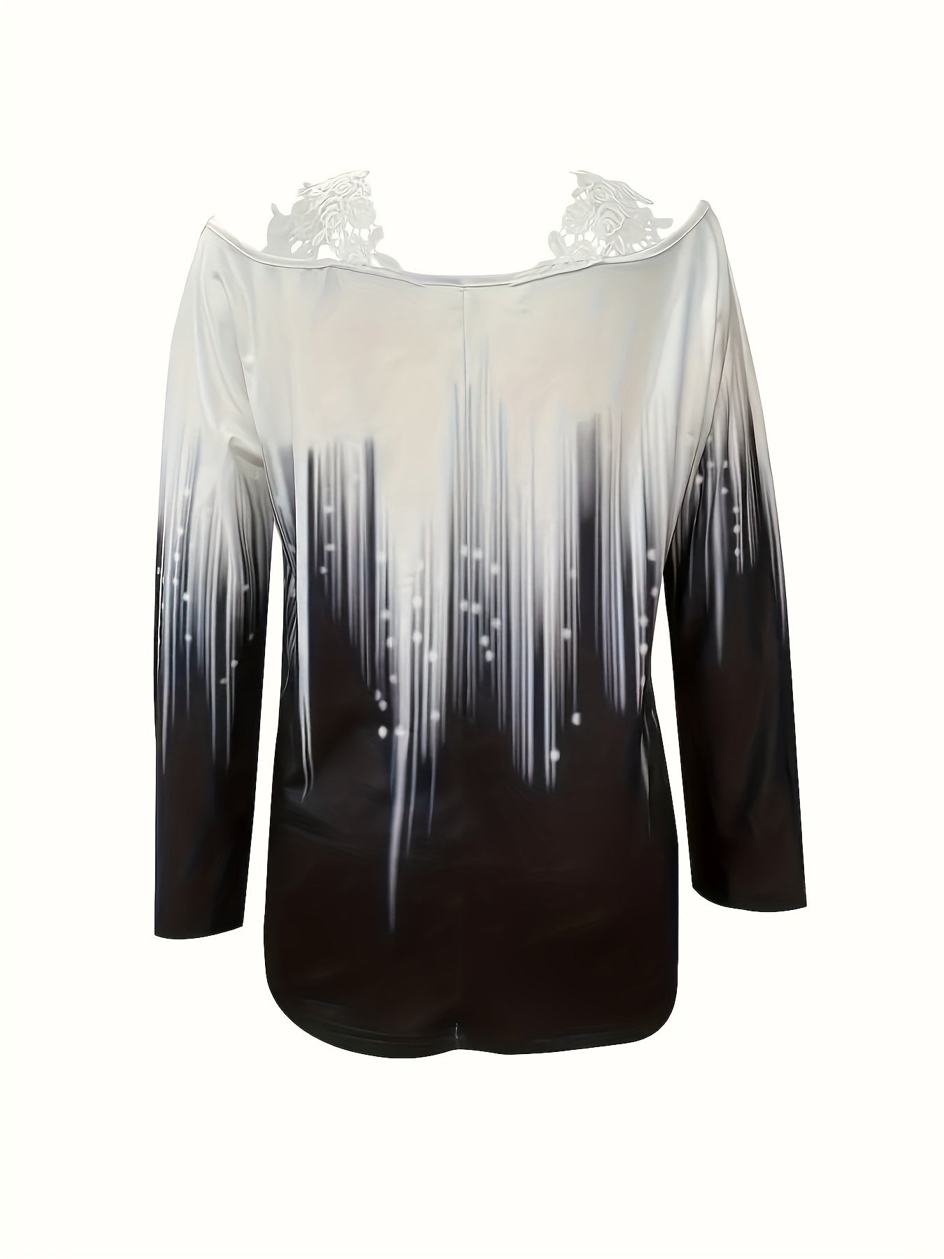 Spring And Autumn New Casual Gradient Color Printed Lace T-shirt Off-shoulder Long-sleeved Top