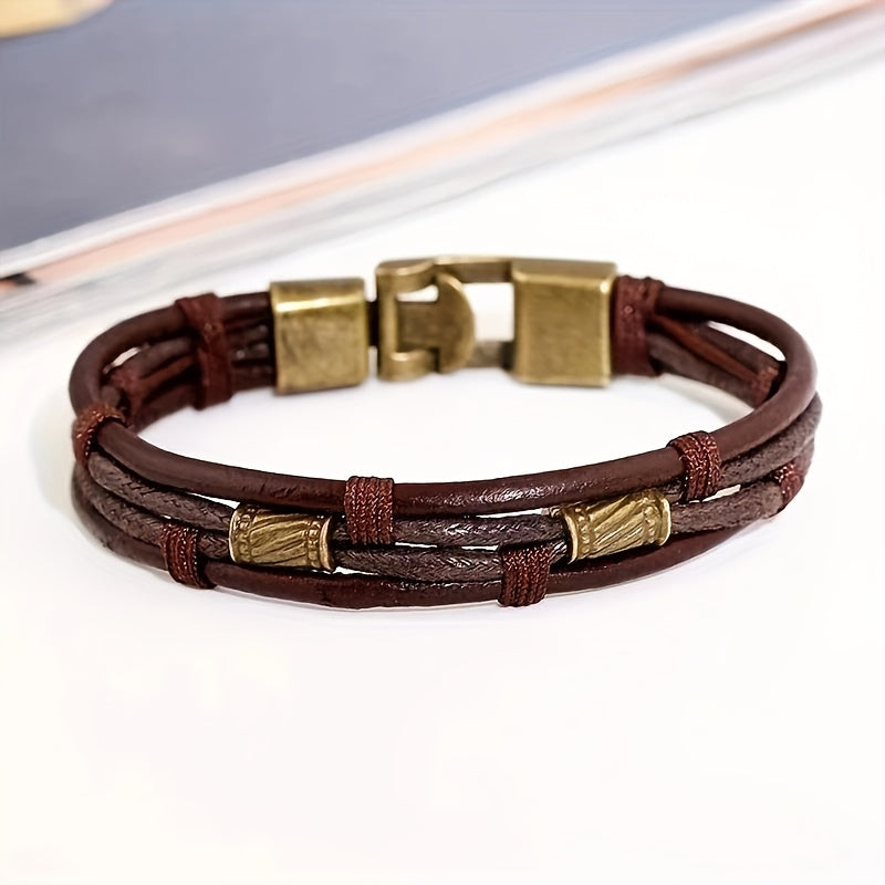 Leather Bracelets For Men Braided Black Steampunk Vintage