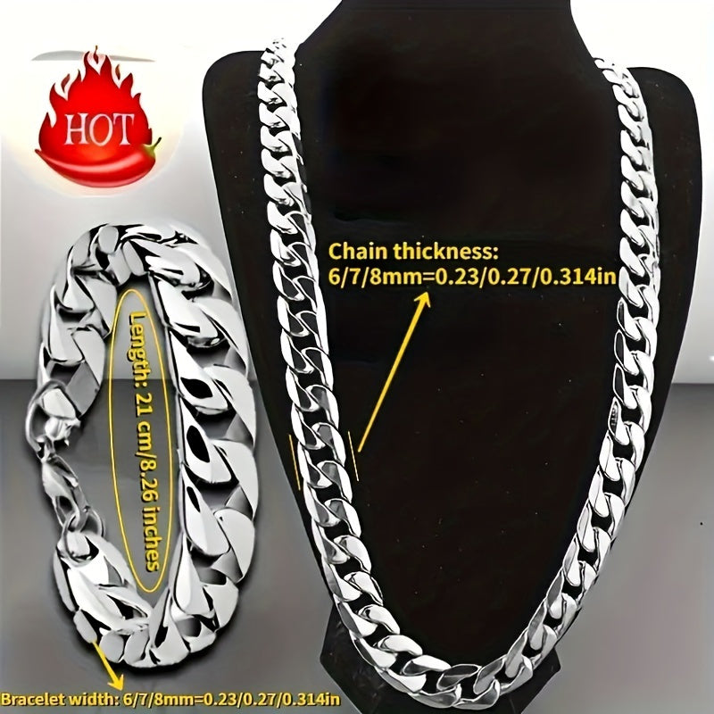 2pcs Stainless Steel Jewelry Set - Sleek Rock Chain Necklace