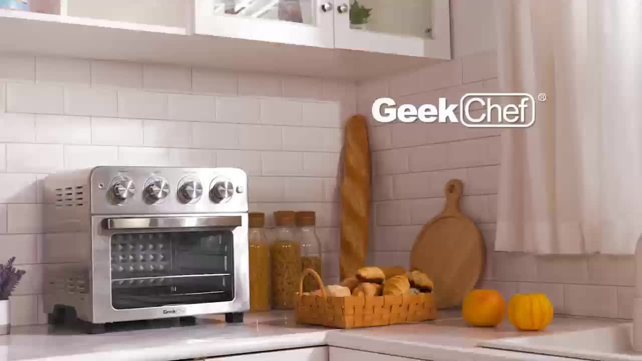 Geek Chef Air Fryer, 6 Slice 26QT Air Fryer Toaster Oven Combo, Air Fryer Oven, Roast, Bake, Broil, Reheat, Fry Oil-Free, Extra Large Convection Countertop Oven, Accessories Included, Stainless Steel, ETL Listed, 1700W