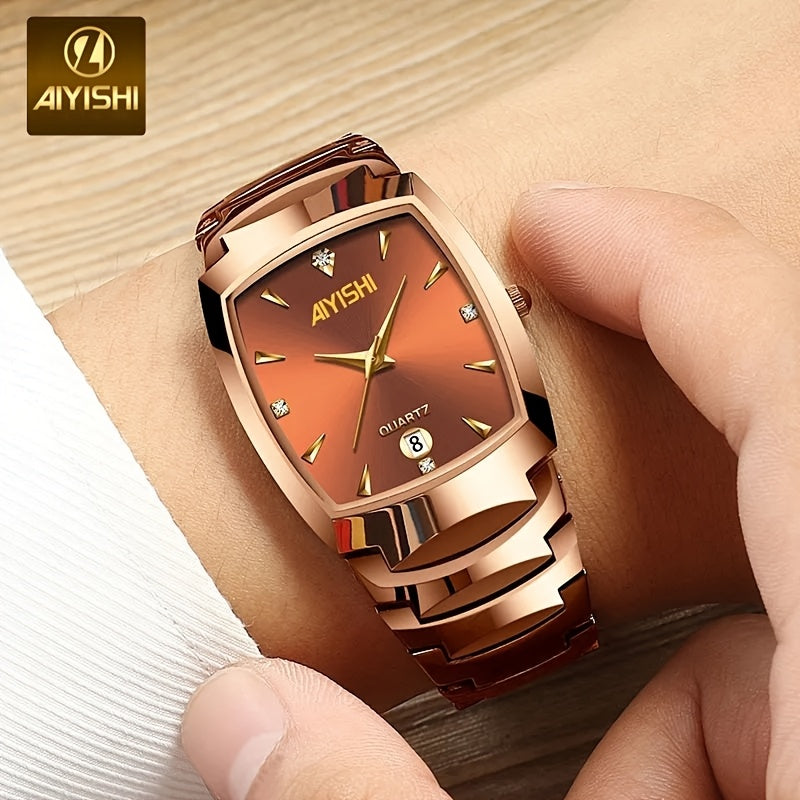 Elegant Golden Quartz Men's Watch Durable Zinc Alloy Water-Resistant