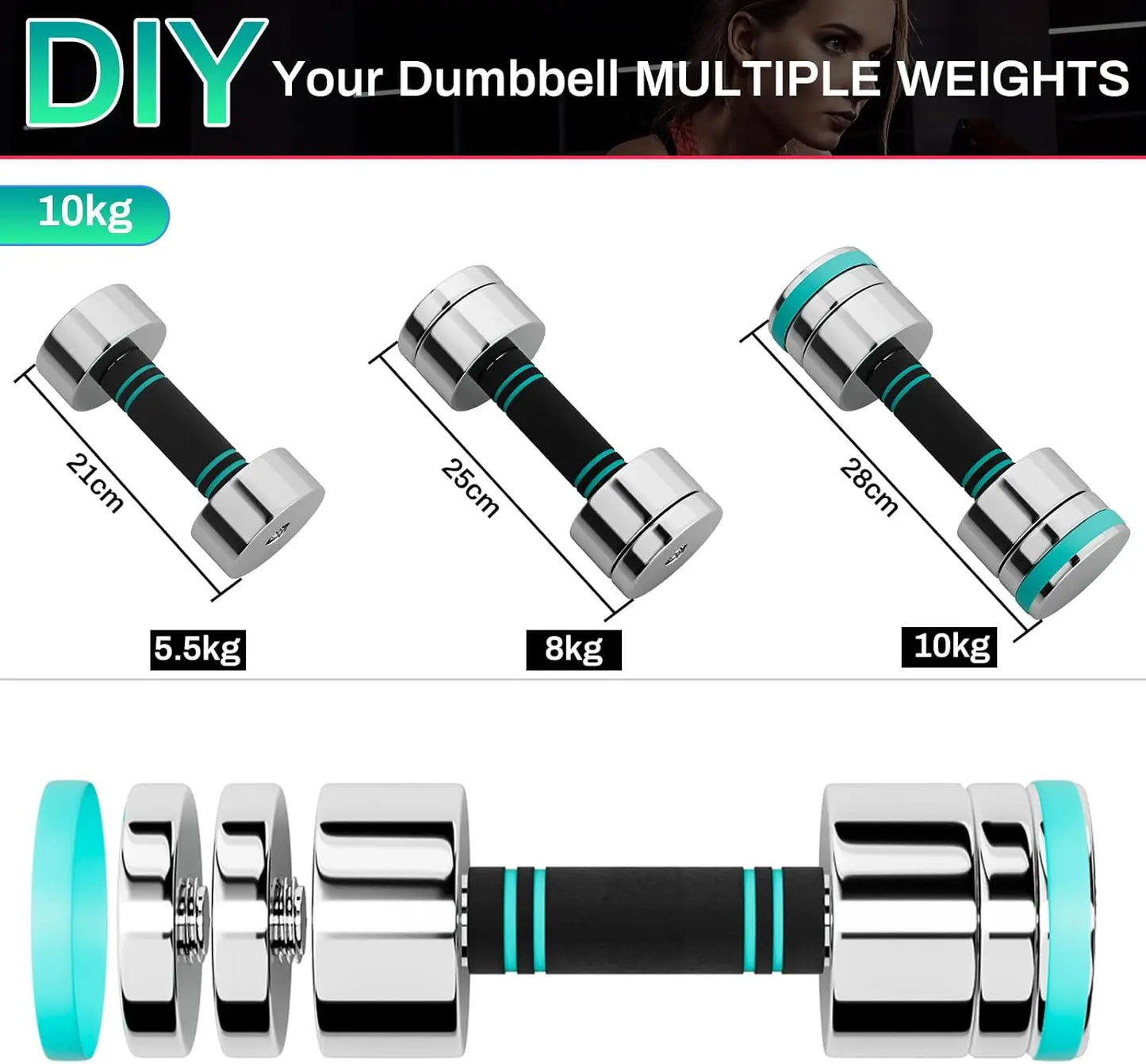 Steel Dumbbells Ultracompact Adjustable Chrome Foam Handles