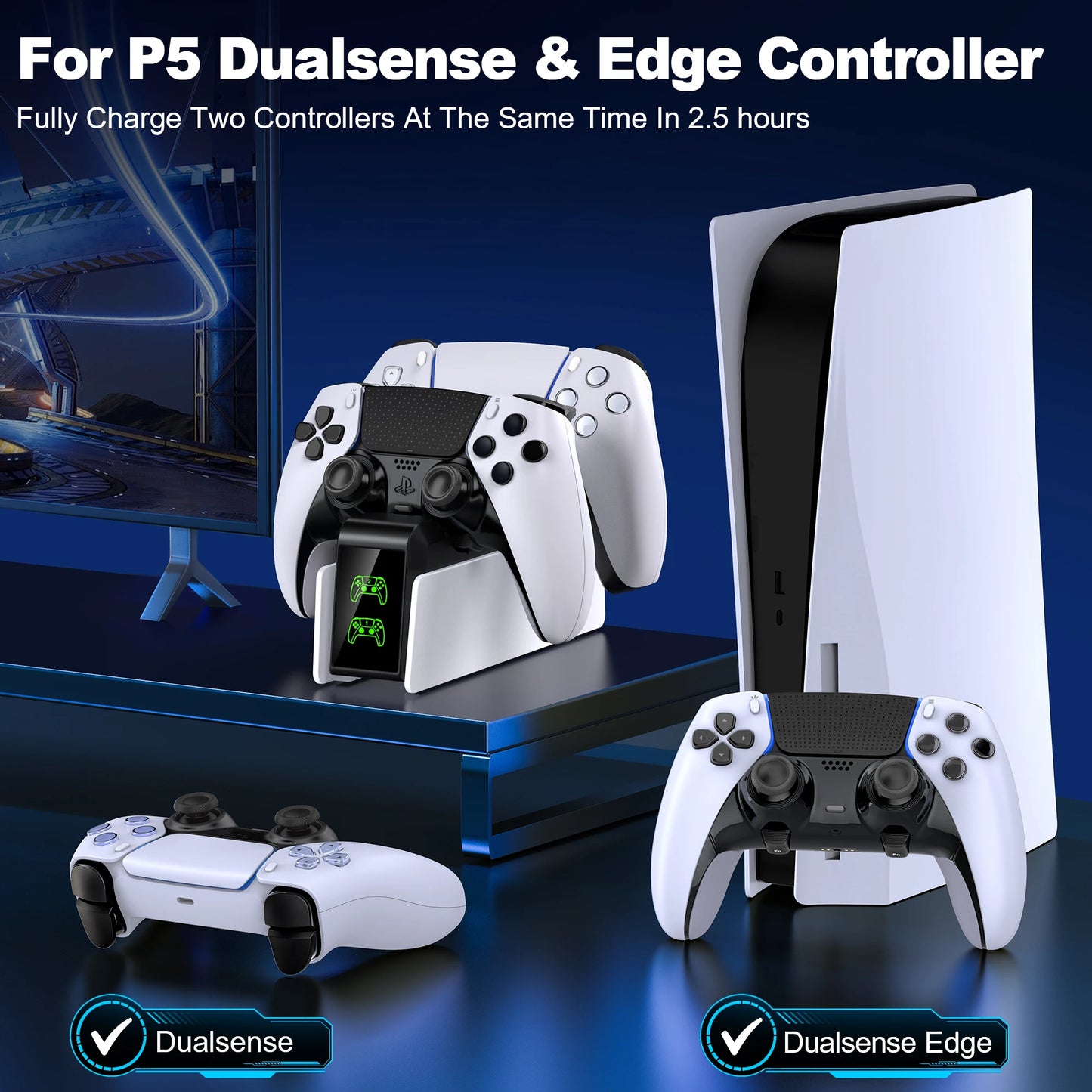 Dual Fast Charger for PS5 Wireless Controller Stand