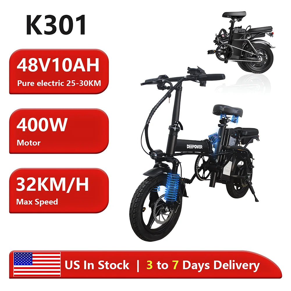 14 inch Folding Electric Bike Adults Ebike 48V 15AH 400W Max 32KM/H Cycling Bicycle Electric Bikes City
