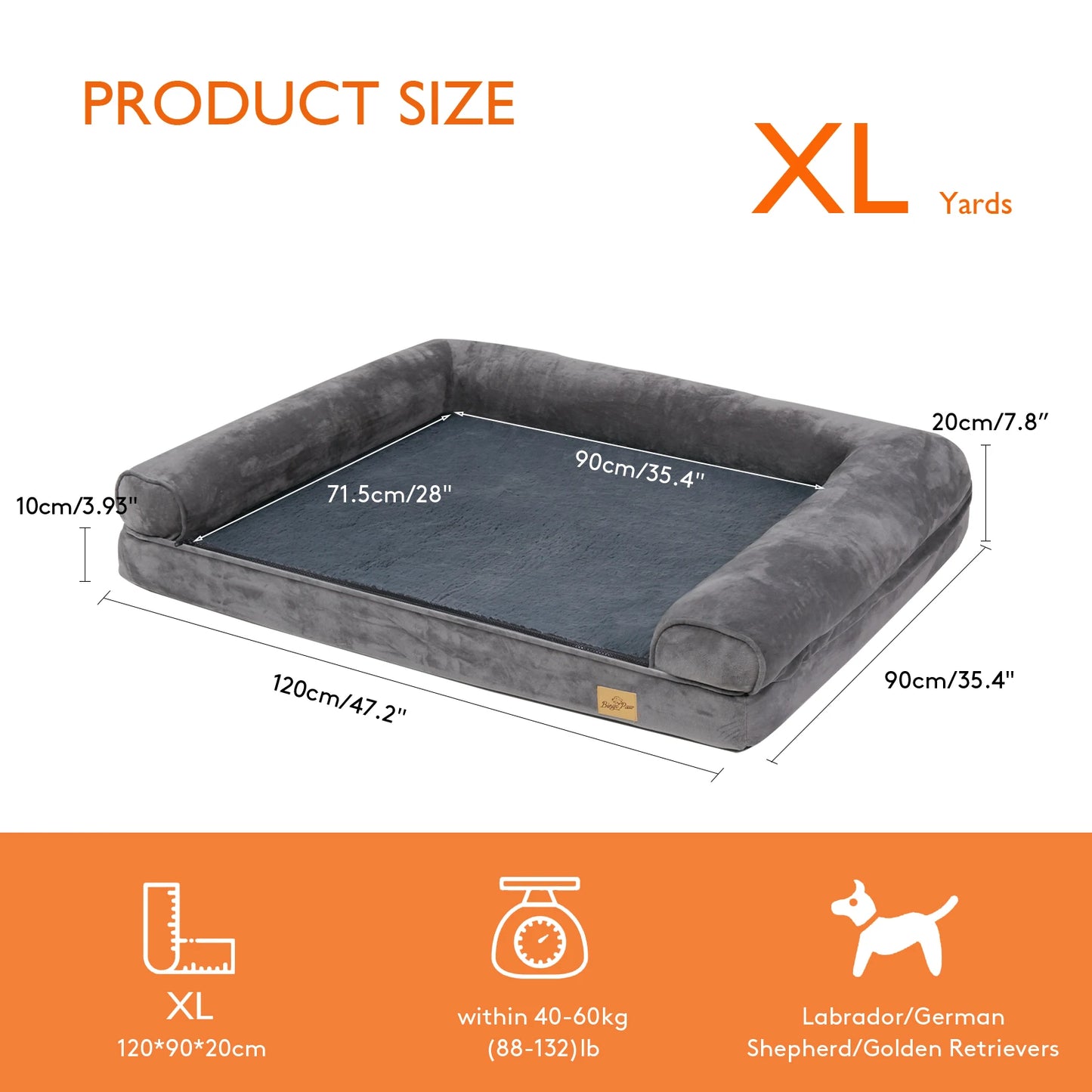 Extra Large Orthopedic Pet bed with Removable Washable Cover Soft Sponge Foam