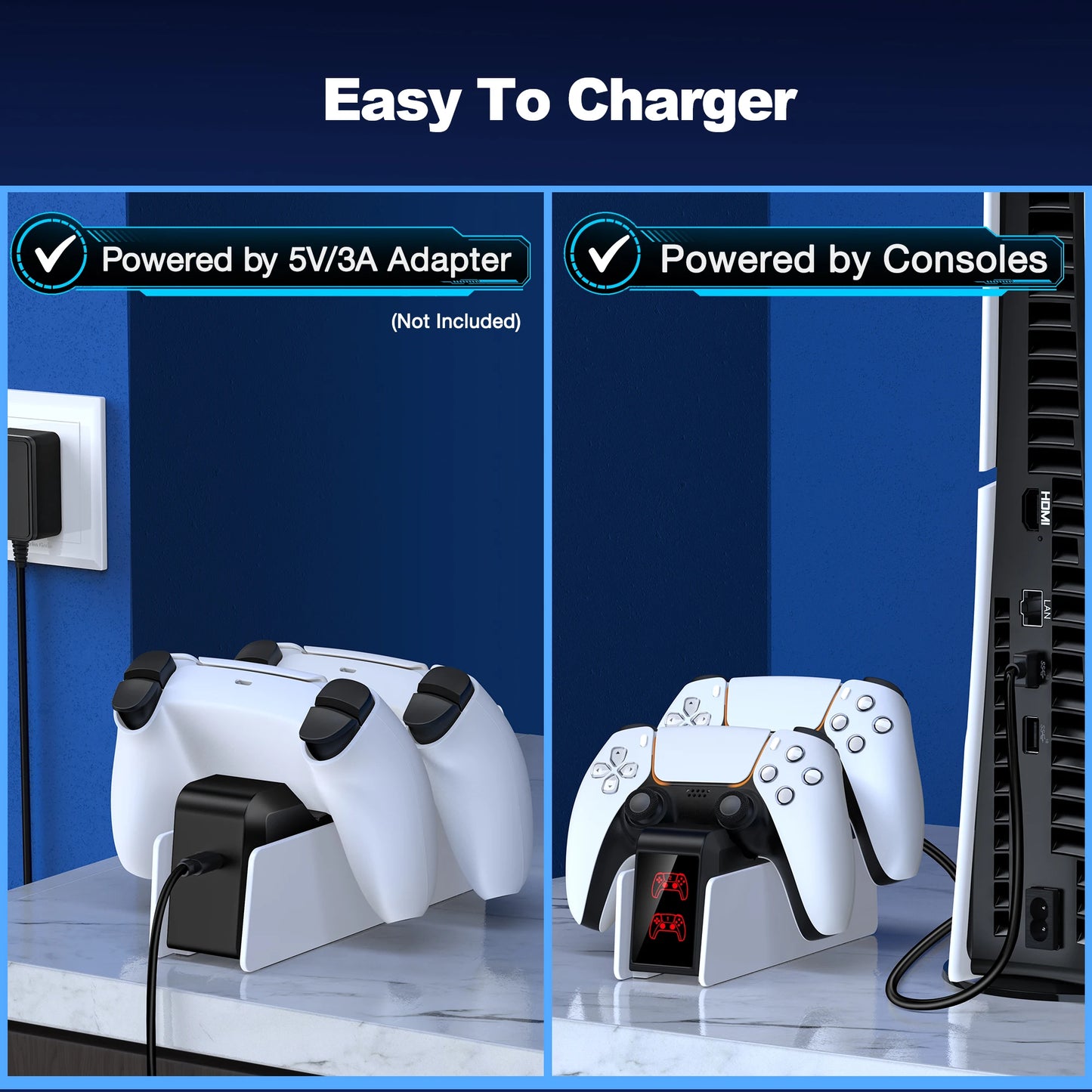 Dual Fast Charger for PS5 Wireless Controller Stand