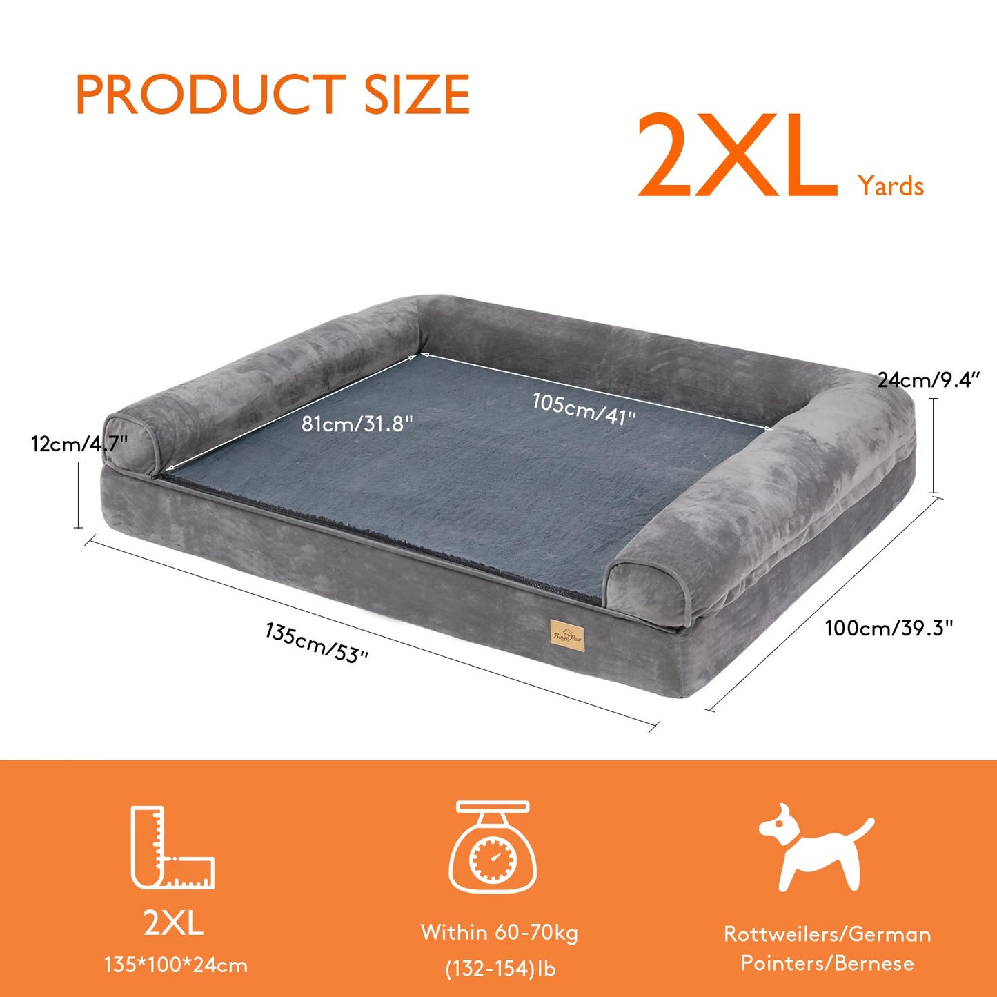 Extra Large Orthopedic Pet bed with Removable Washable Cover Soft Sponge Foam