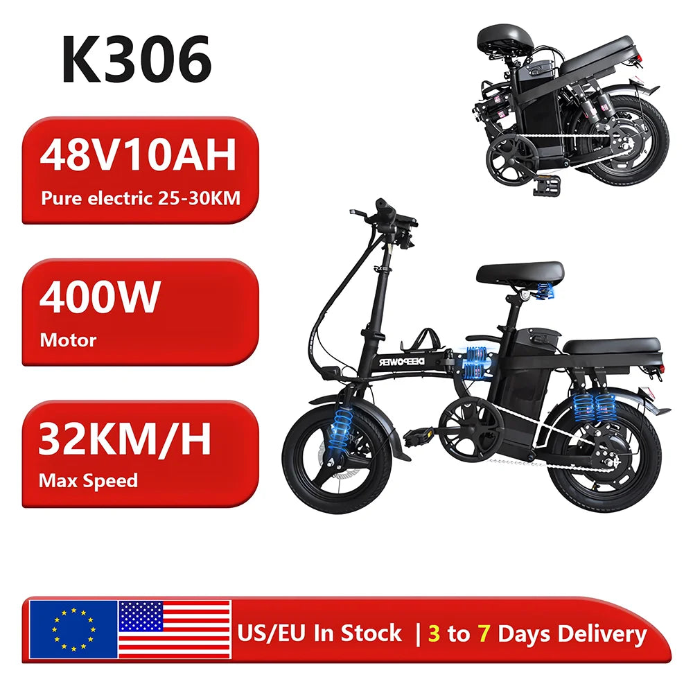 14 inch Folding Electric Bike Adults Ebike 48V 15AH 400W Max 32KM/H Cycling Bicycle Electric Bikes City