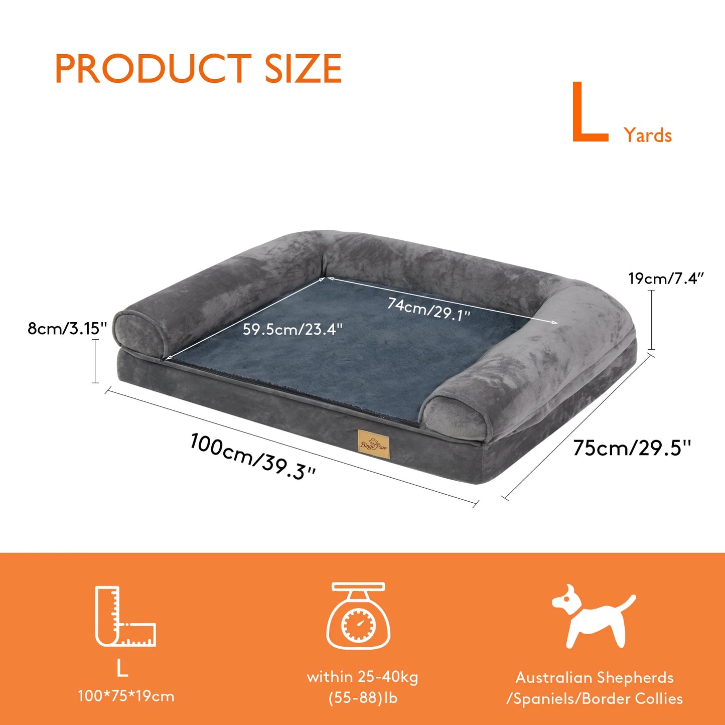 Extra Large Orthopedic Pet bed with Removable Washable Cover Soft Sponge Foam