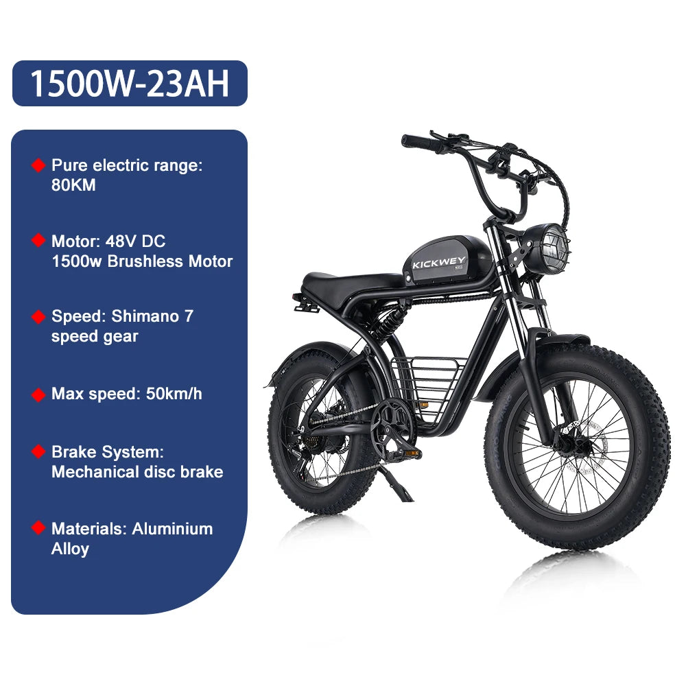 4.0Fat Electric Bike for Adults 1500W 40MPH 75Miles E-Bike