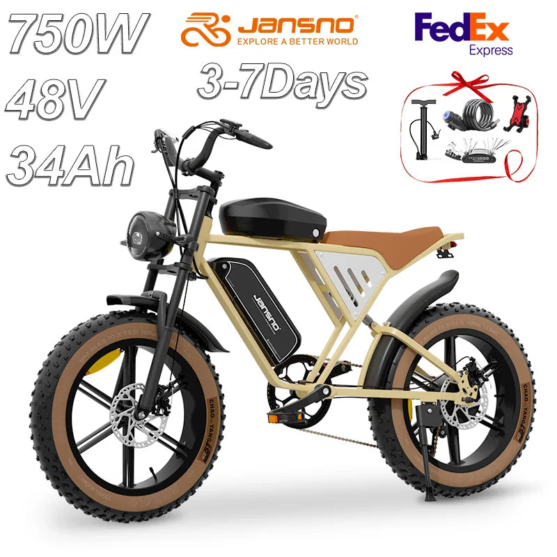 JANSNO X70 750W Adults Electric Bike Dual Battery 48V 34AH
