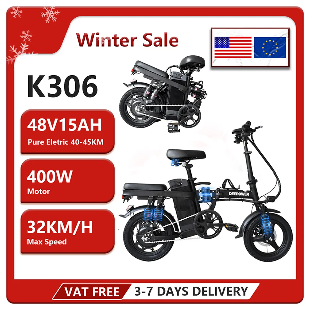 14 inch Folding Electric Bike Adults Ebike 48V 15AH 400W Max 32KM/H Cycling Bicycle Electric Bikes City