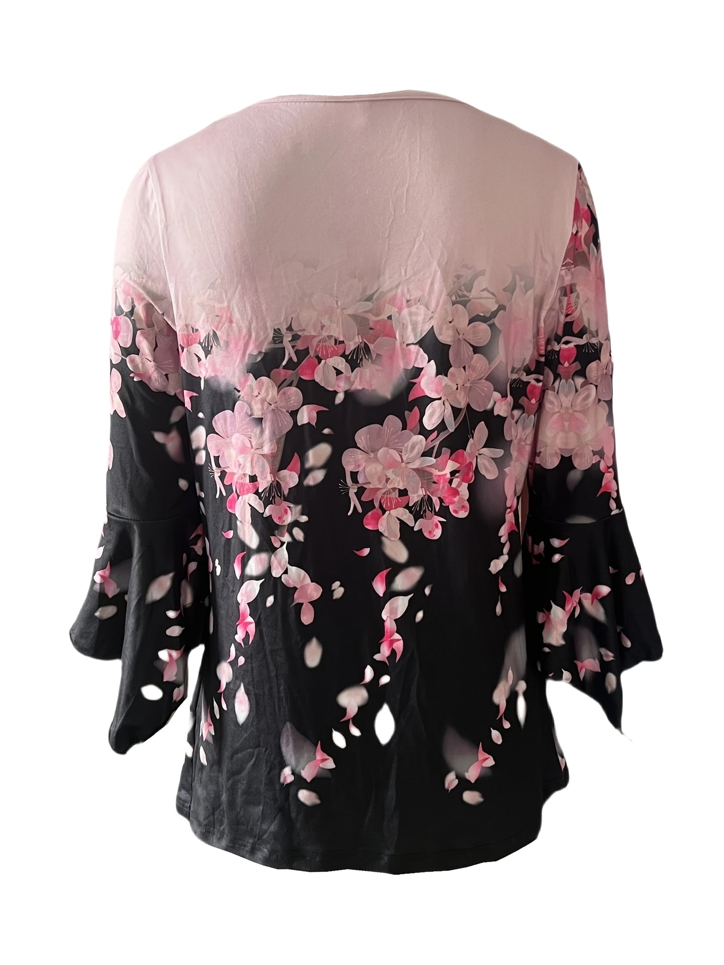 Women's Stylish Floral Print Button-Up T-Shirt Casual Top