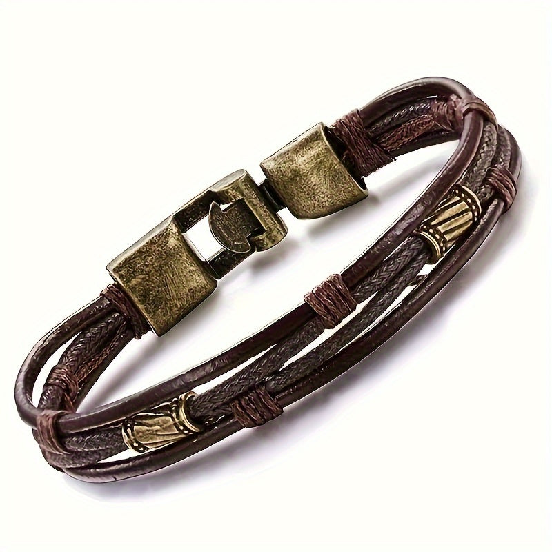 Leather Bracelets For Men Braided Black Steampunk Vintage