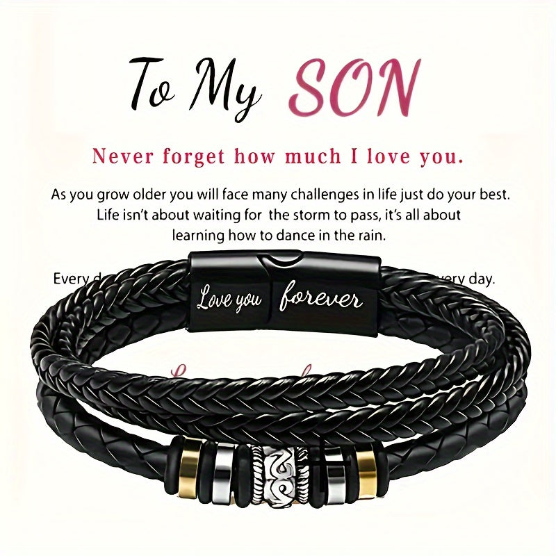 Son Grandson Woven Leather Bracelet Stainless Steel Buckle