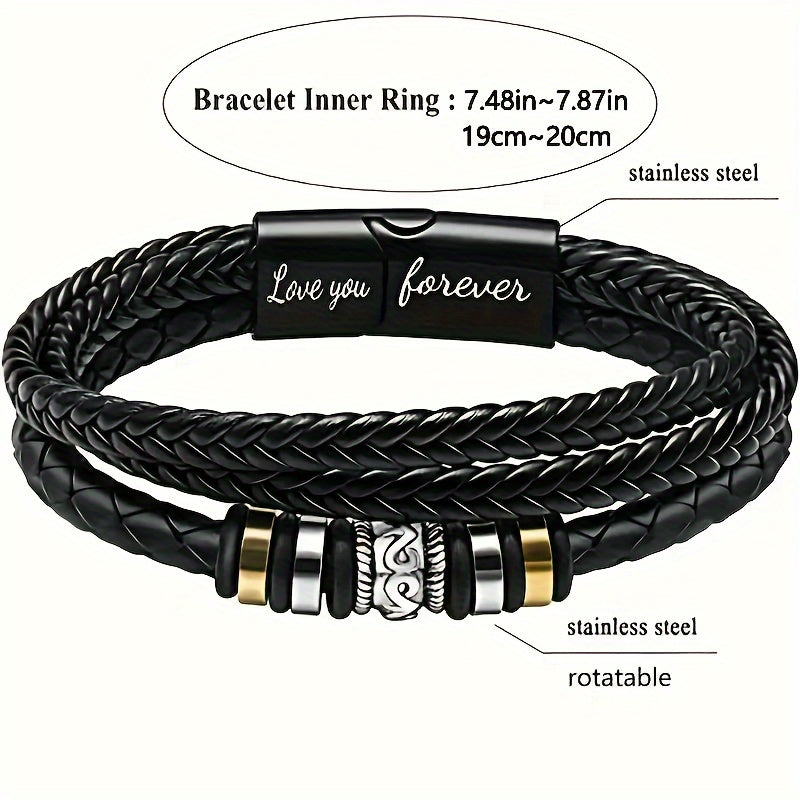 Son Grandson Woven Leather Bracelet Stainless Steel Buckle
