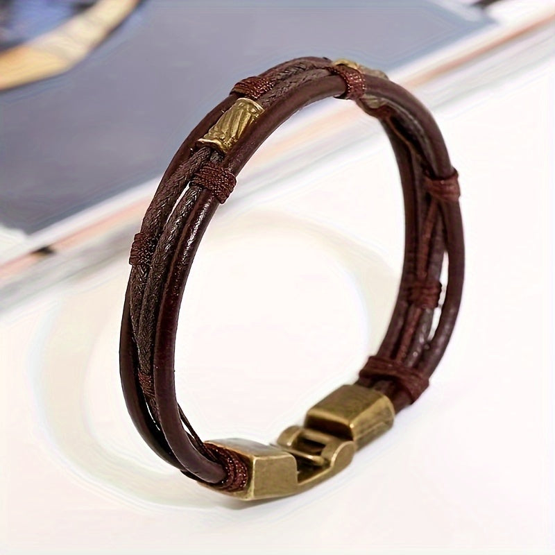 Leather Bracelets For Men Braided Black Steampunk Vintage