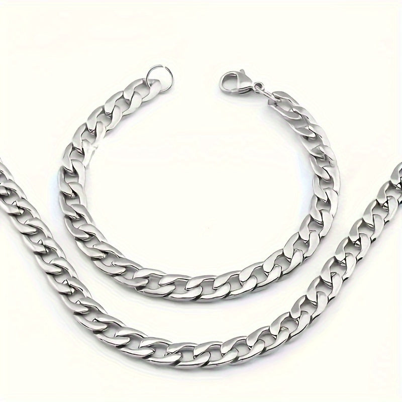 2pcs Stainless Steel Jewelry Set - Sleek Rock Chain Necklace
