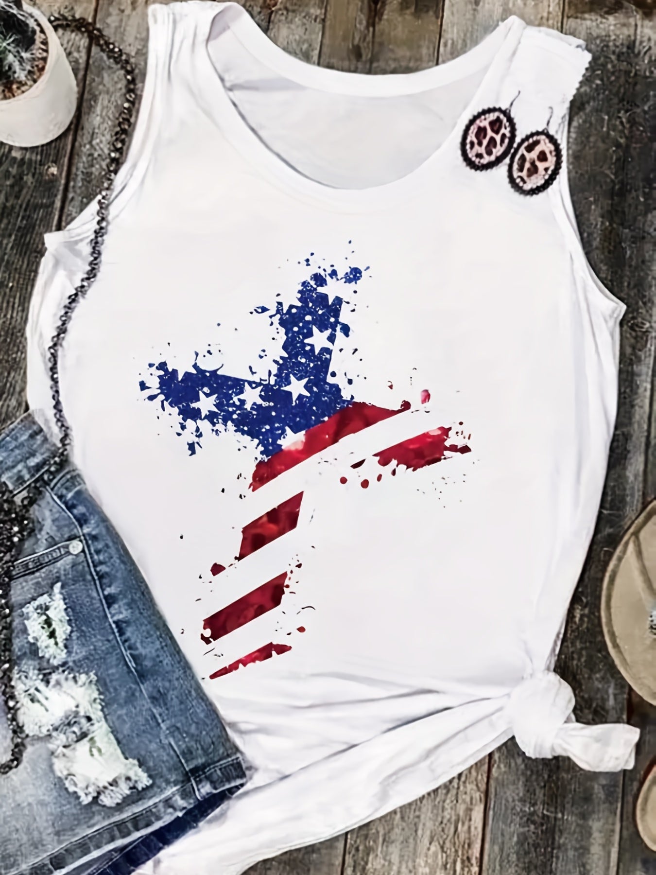 Women's Sleeveless Tank Top | Patriotic Cross Design Print