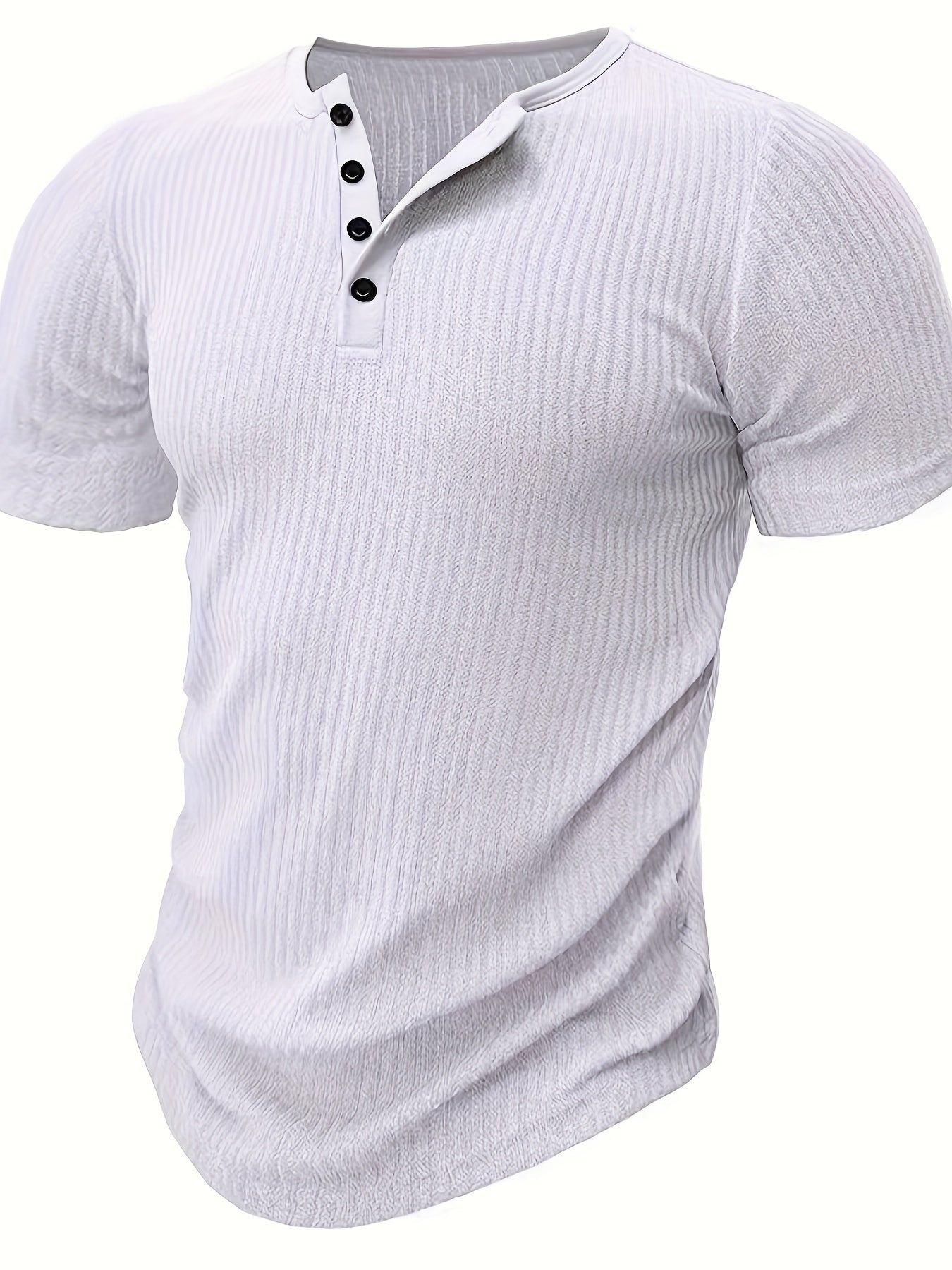 Mens Fashionable Solid Stripe Knit Henley Shirt - Breathable, Stylish & Versatile for Summer Leisure & Outdoor Fun
