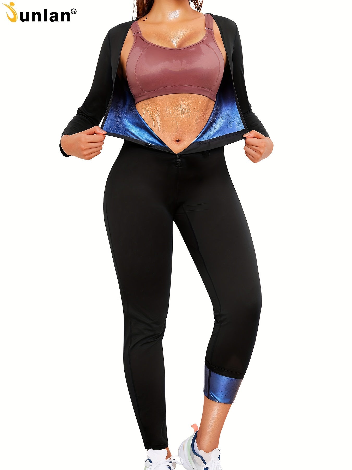 Junlan Full Body Sauna Suit Sweat Jumpsuit Waist Trainers for Women Workout Sweat Suit