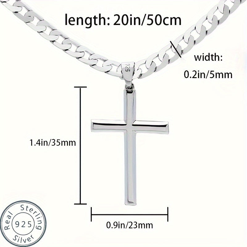 925 Sterling Silver 5mm Cuban Chain Cross Pendant Necklace Hip-hop Trend