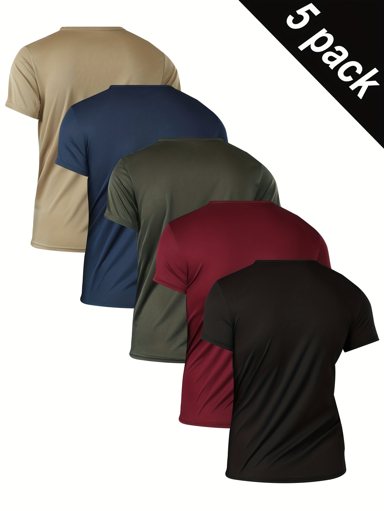 5pcs Men's Quick-Dry Breathable T-Shirts - Solid Color, Crew Neck, Short Sleeve, Lightweight Summer Sports Tops for Fitness & Training, Machine Washable, Polyester, Casual Wear|Versatile Tshirts|Smooth Texture