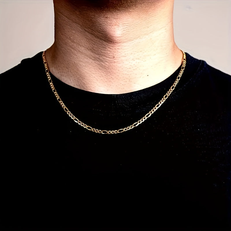 1 Piece Of Italian 5mm Cut Figaro Necklace, 925 Silver (including 9g Silver) Plated With 18k golden plated, Men's And Women's, Fashionable Classic Style, Daily Wear Valentine's Day Birthday Party, Gift Boutique Gift Box