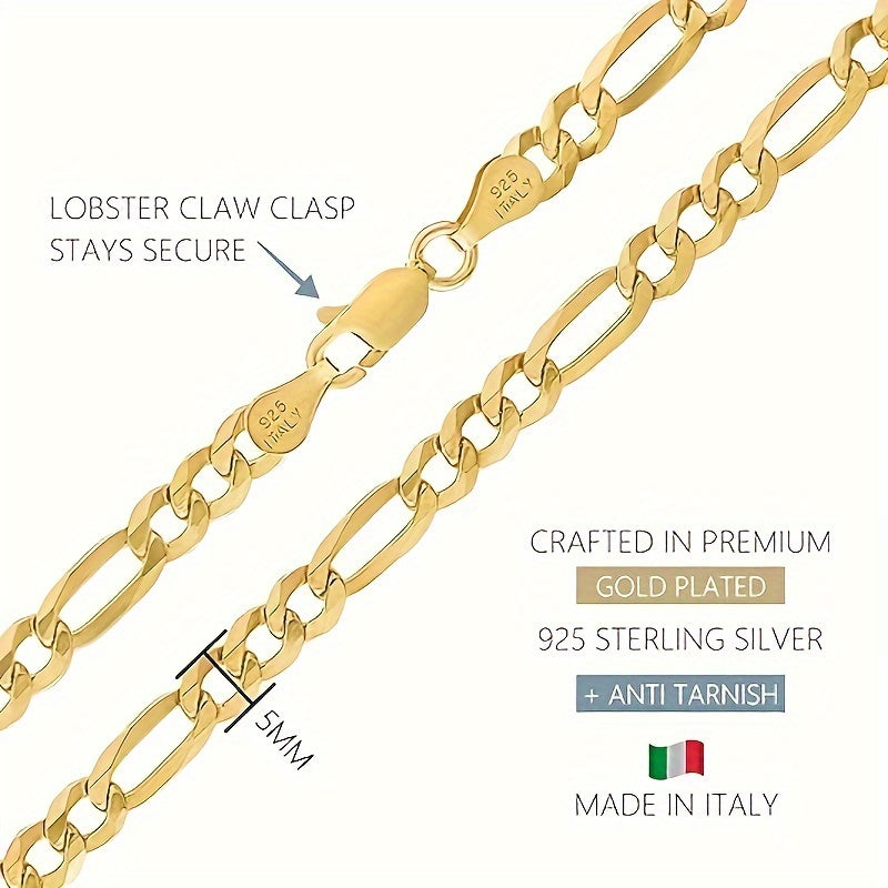 1 Piece Of Italian 5mm Cut Figaro Necklace, 925 Silver (including 9g Silver) Plated With 18k golden plated, Men's And Women's, Fashionable Classic Style, Daily Wear Valentine's Day Birthday Party, Gift Boutique Gift Box