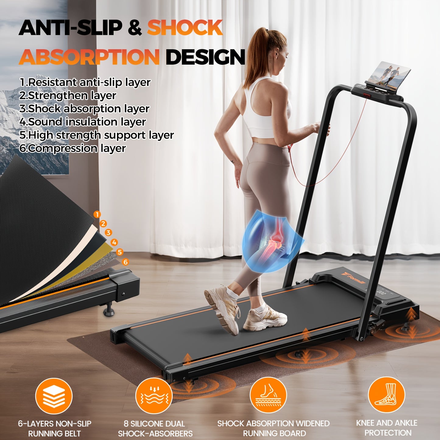 Quiet Portable Home 2.5HP Folding Treadmill with Remote Control