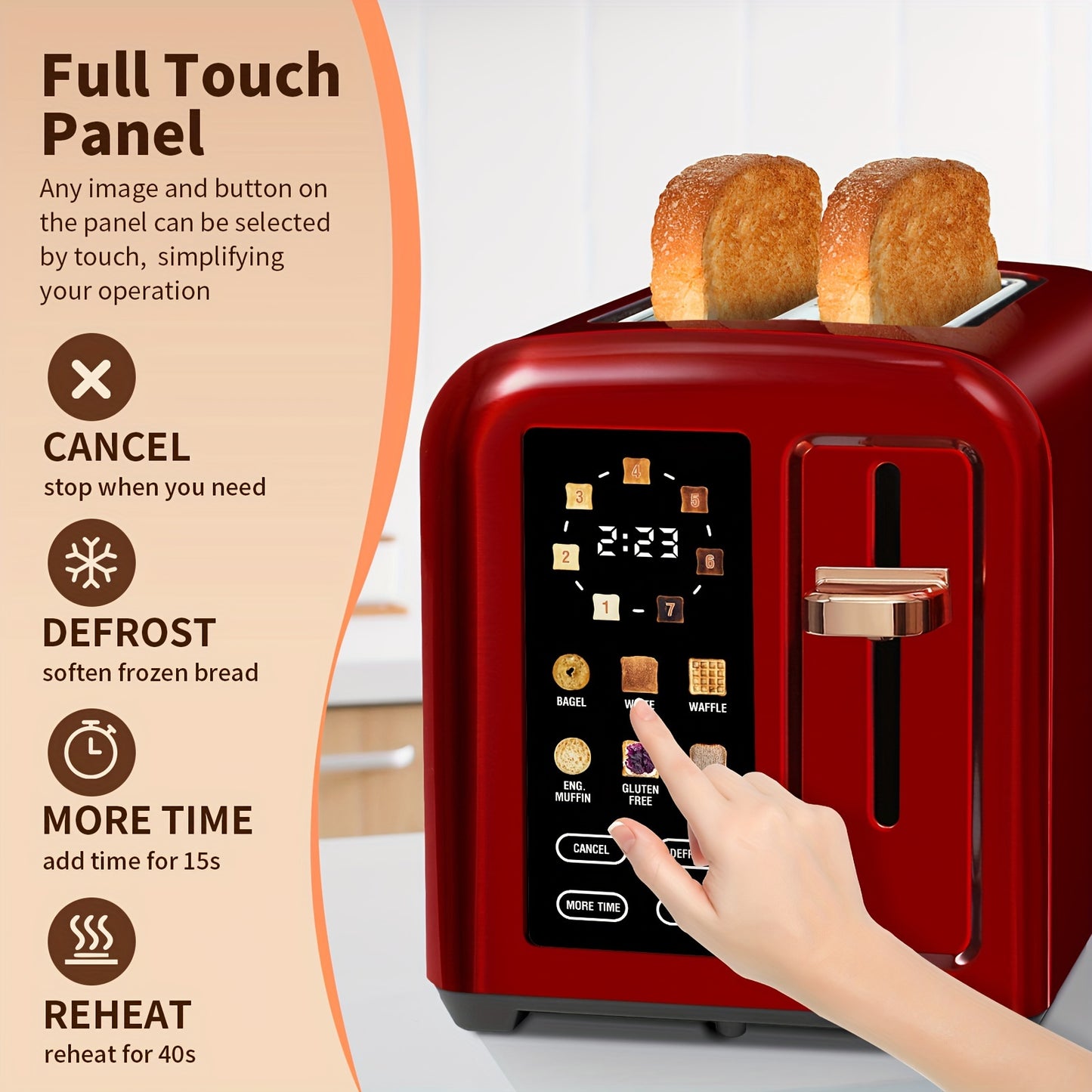 Stainless Steel Toaster with LCD Display Touch Buttons