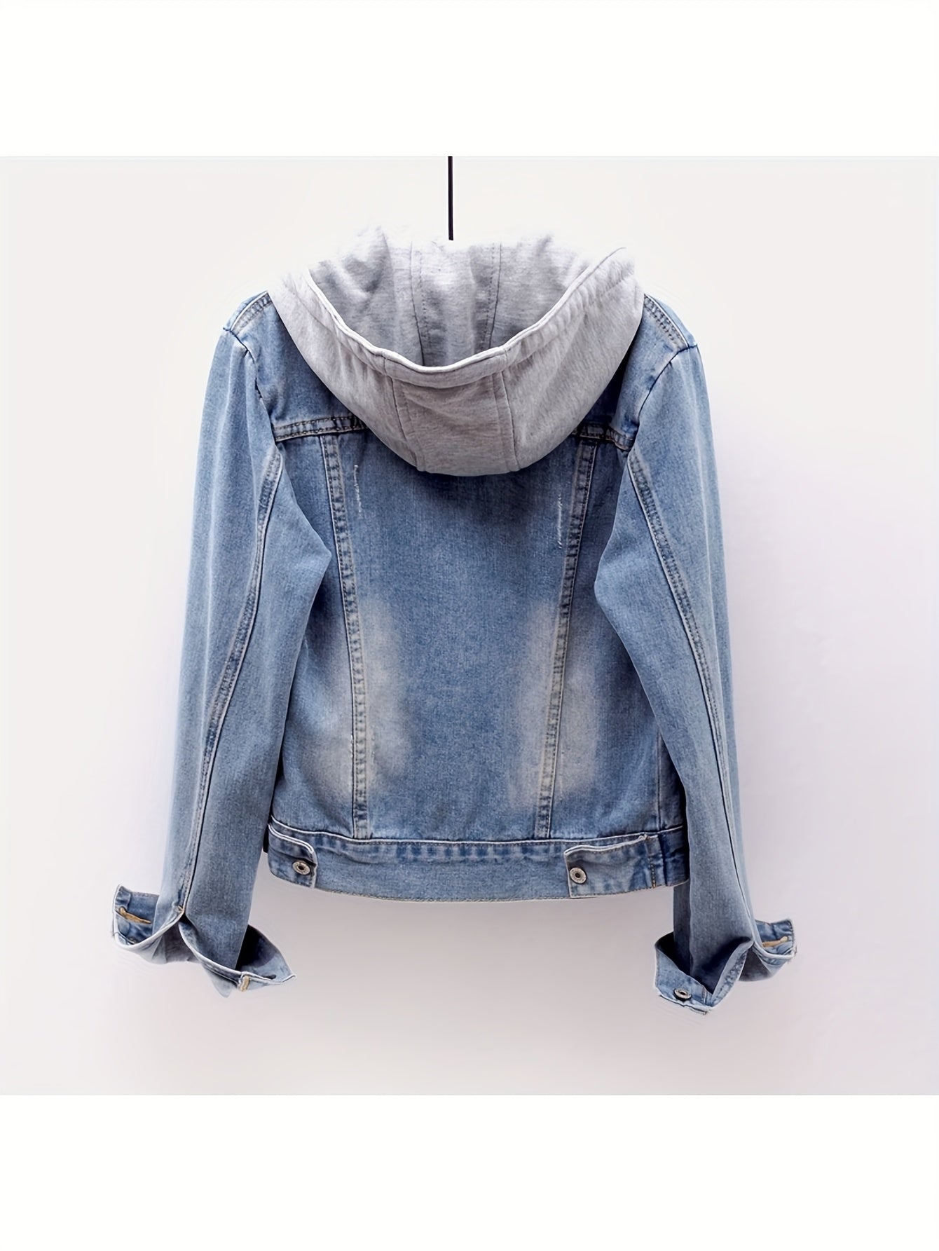 Womens Casual Denim Hooded Jacket Short With Removable Hood