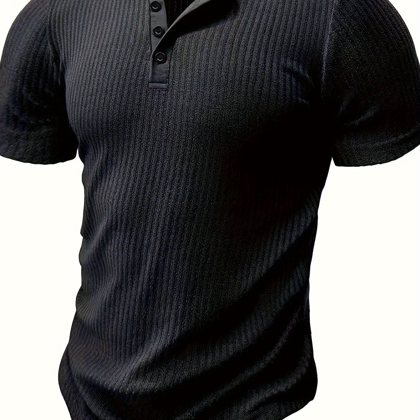 Mens Fashionable Solid Stripe Knit Henley Shirt - Breathable, Stylish & Versatile for Summer Leisure & Outdoor Fun
